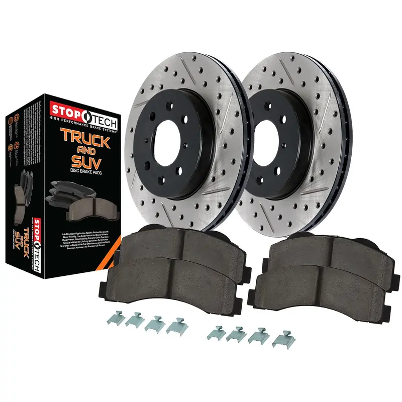 Stoptech Truck Axle Brake Kit – Rear Drilled & Slotted Rotors With Performance Pads (971.33534) 1